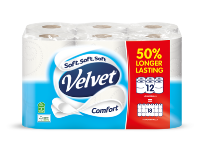Discover Velvet 50% Longer Lasting Toilet Rolls