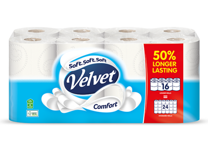 Discover Velvet 50% Longer Lasting Toilet Rolls