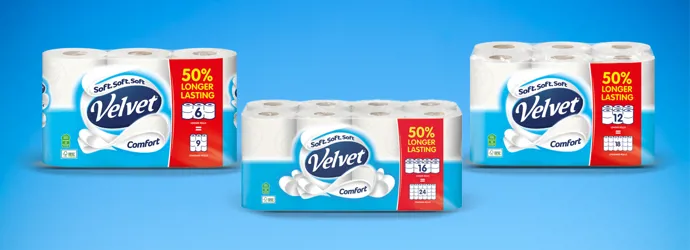 Velvet 50% Longer Lasting Toilet Roll Full Range