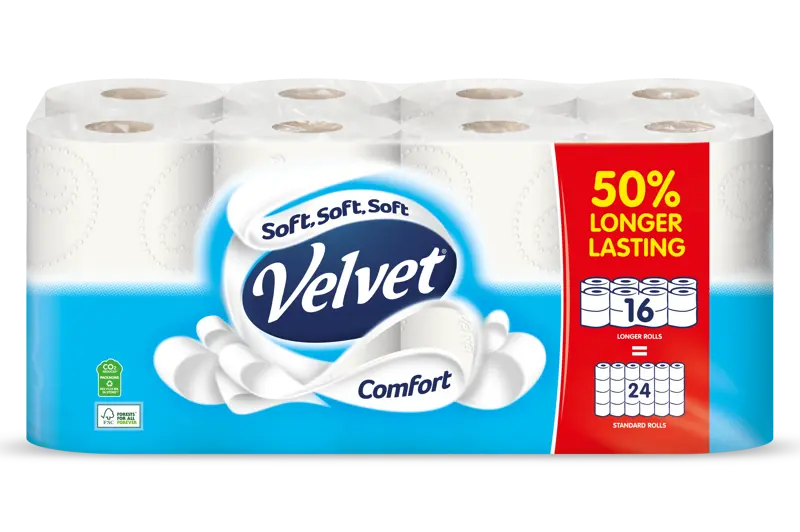 Velvet 50% Longer Rolls Comfort 16 Rolls = 24 Rolls