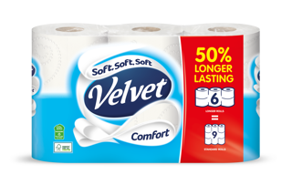 Velvet 50% Longer Rolls Comfort 6 Rolls = 9 Rolls