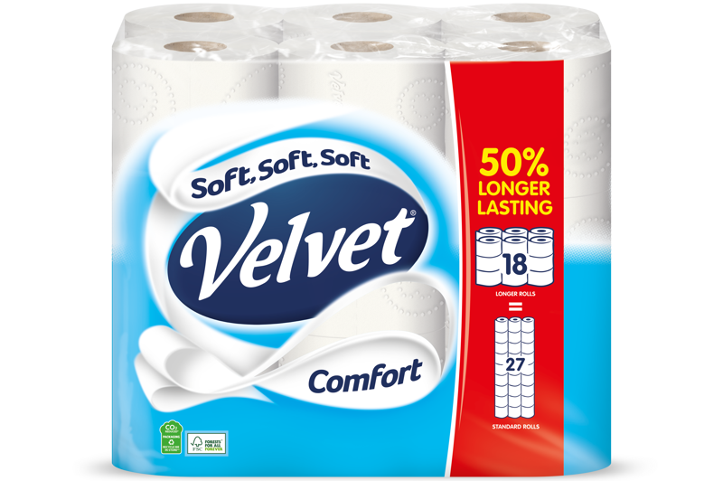 Velvet 50% Longer Rolls Comfort 18 Rolls = 27 Rolls