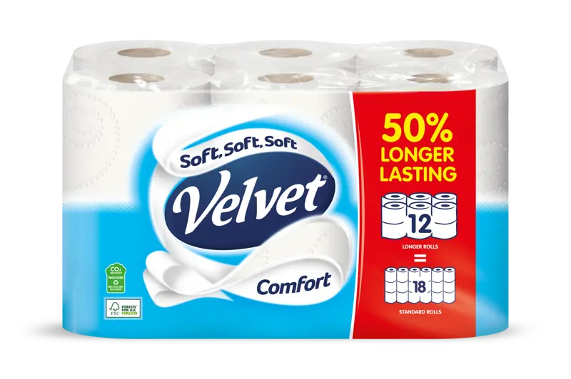 Velvet 50% Longer Rolls Comfort 12 Rolls = 18 Rolls
