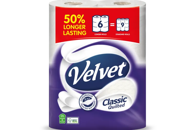 Velvet Classic Quilted 50% Longer Lasting Toilet Tissue Rolls