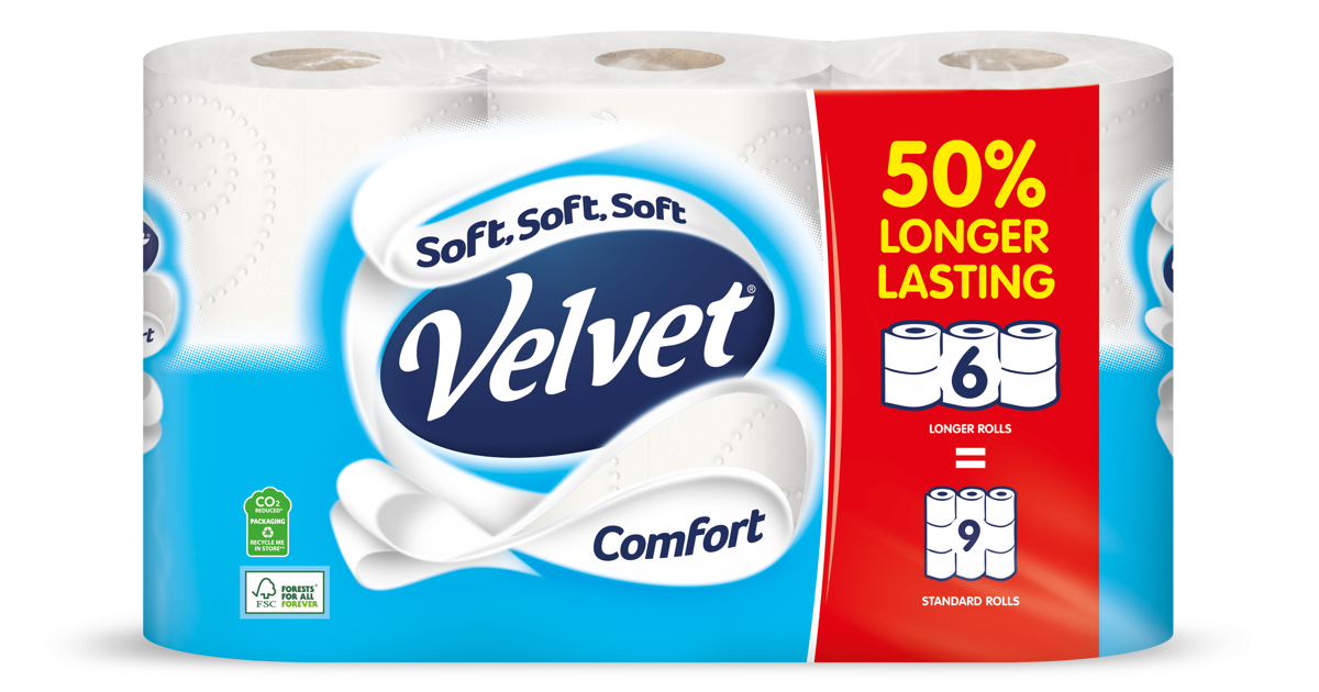 Velvet Comfort Toilet Rolls 50 Longer Lasting Velvet